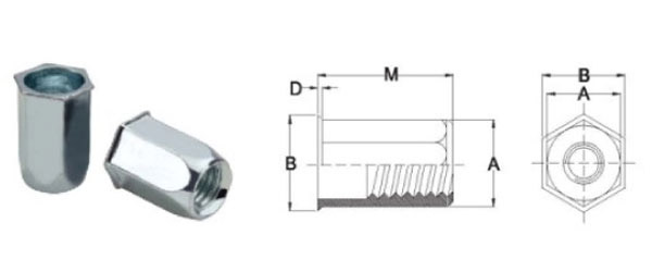 European hex body reduced head insert nut