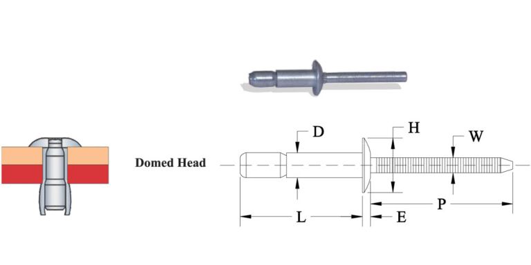 Domed head I Lock Rivets drawing